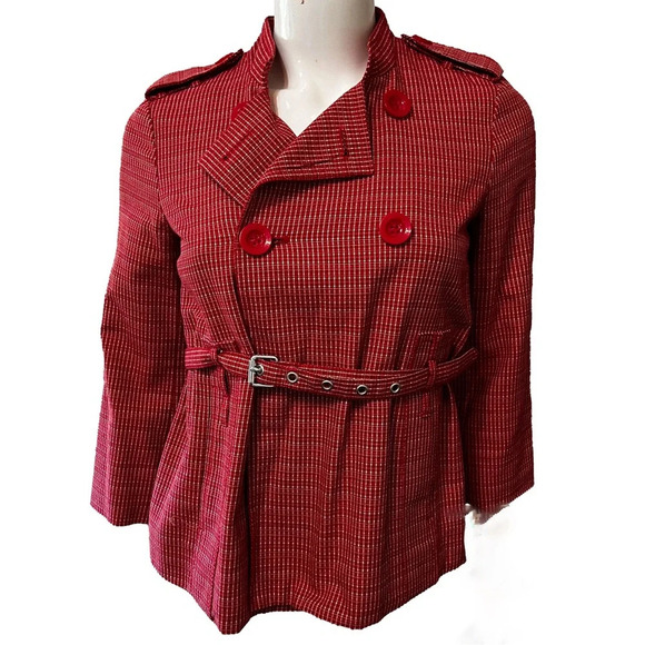 Marc By Marc Jacobs Jackets & Blazers - Marc Jacobs Red Tweed Cropped Belted Jacket Sz S